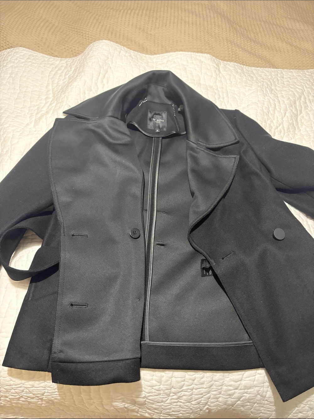 Ted Baker Black Double-Breasted Wool Peacoat